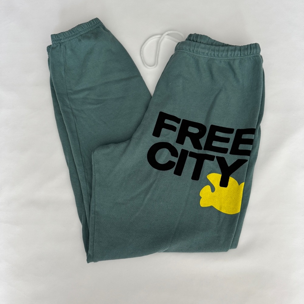 Free City Sweatpants in Teal with Yellow and Black Print
